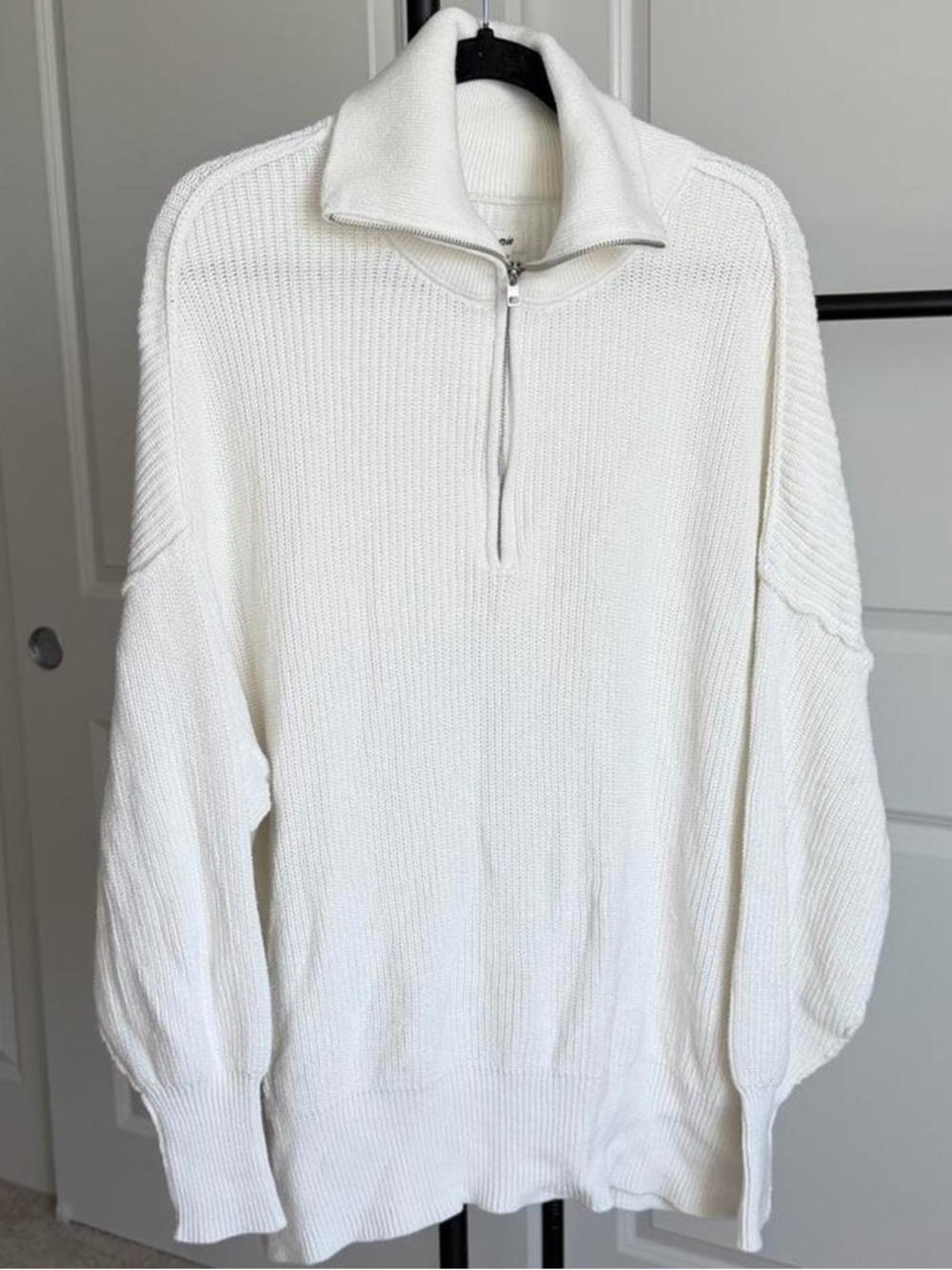 aerie Cream Half-Zip Knit Sweater